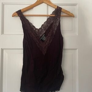 Elegant Lace Trim Brown  Camisole Tank Black Label Ralph Lauren XL